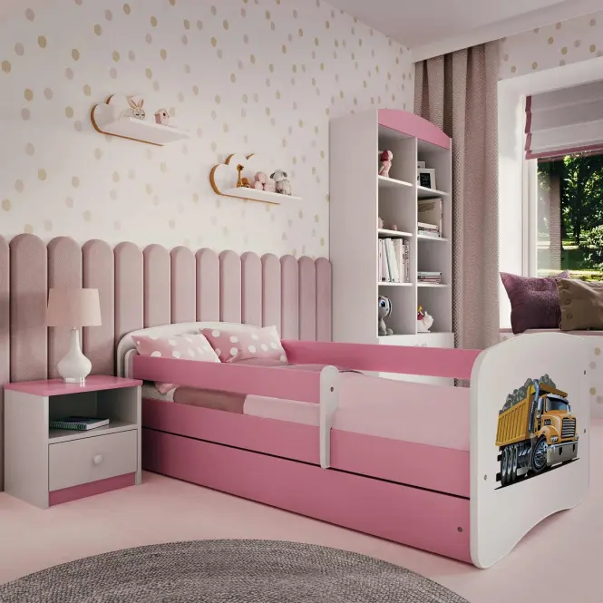 Gyermekágy Babydreams+Sz+M rózsaszín 70x140 teherautó
