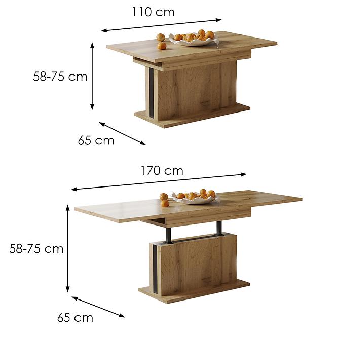 Asztal, felhúzható Solaris 170 tölgy wotan