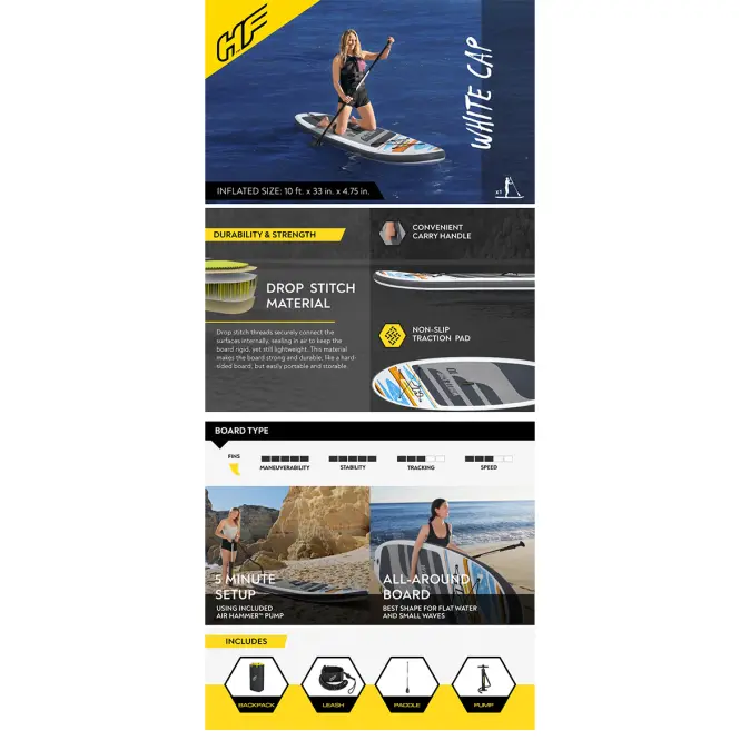 Felfújható készlet paddleboard SUP WHITE CAP SET HYDRO-FORCE 65342 BESTWAY,13