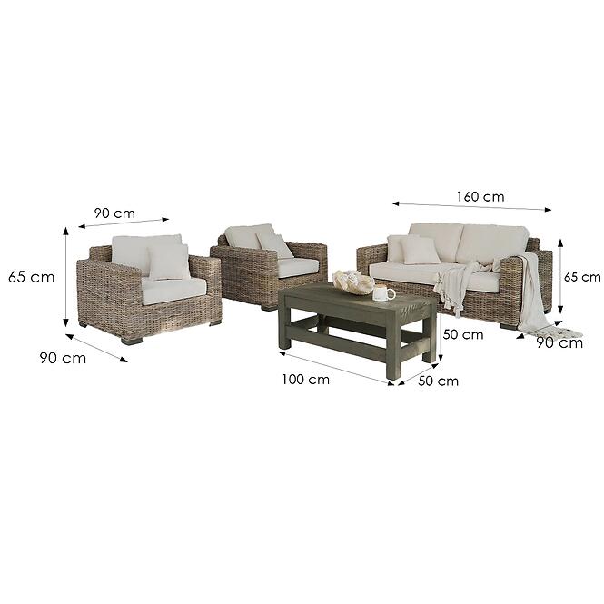 Természetes rattan szett Capucine 2+1+1