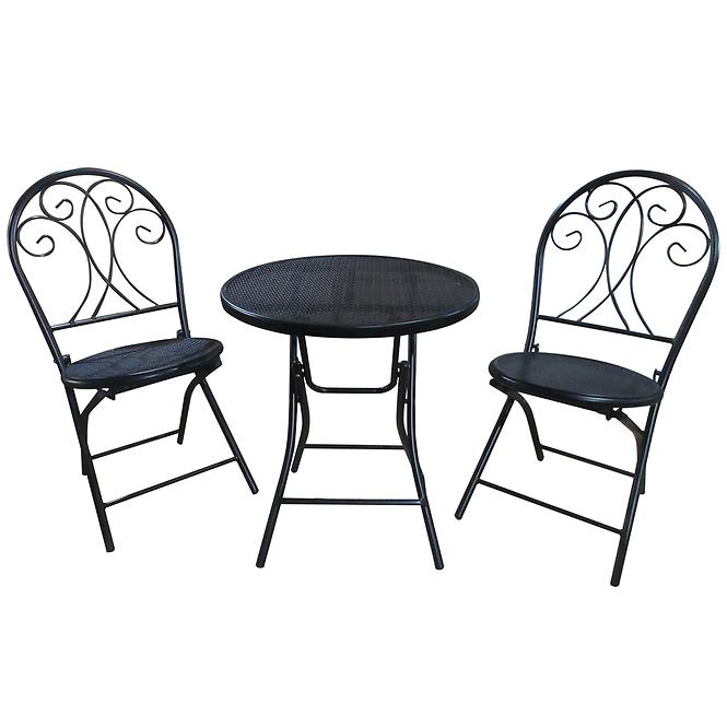 Kerti bútor asztal + 2 szék 101106 fekete