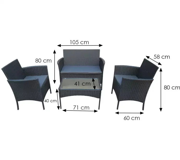 Technoratan szett  2+1+1 fekete,2
