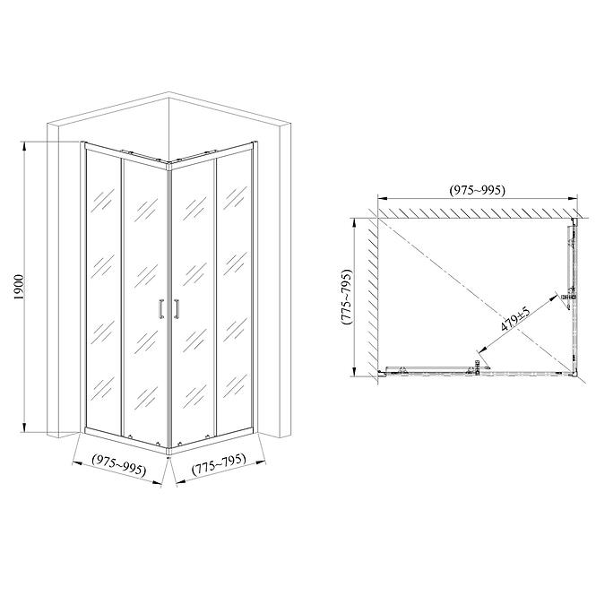 Zuhanykabin Point 100x80x190 black,4