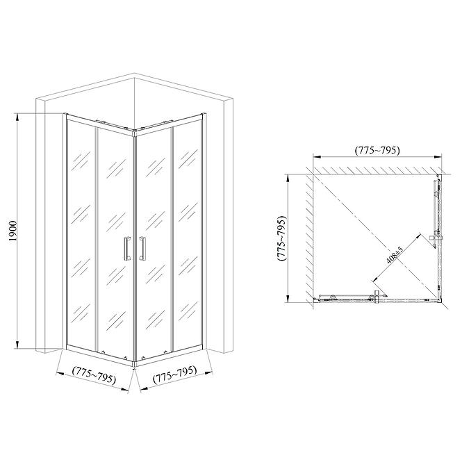 Zuhanykabin Point 80x80x190 black