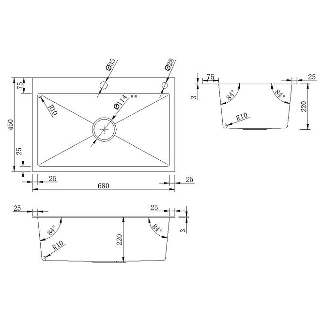 Mosogató Tango 1-kamrás 680x450x220 szifón,2