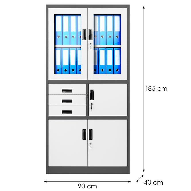 Szekrény irodai Filip fém antracit/fehér