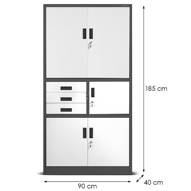 Szekrény irodai Filip II fém antracit/fehér