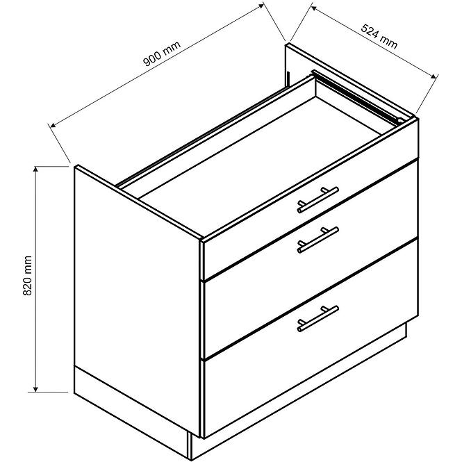 Konyhaszekrény Adele D90PC S/3 fehér borsó/fehér,2