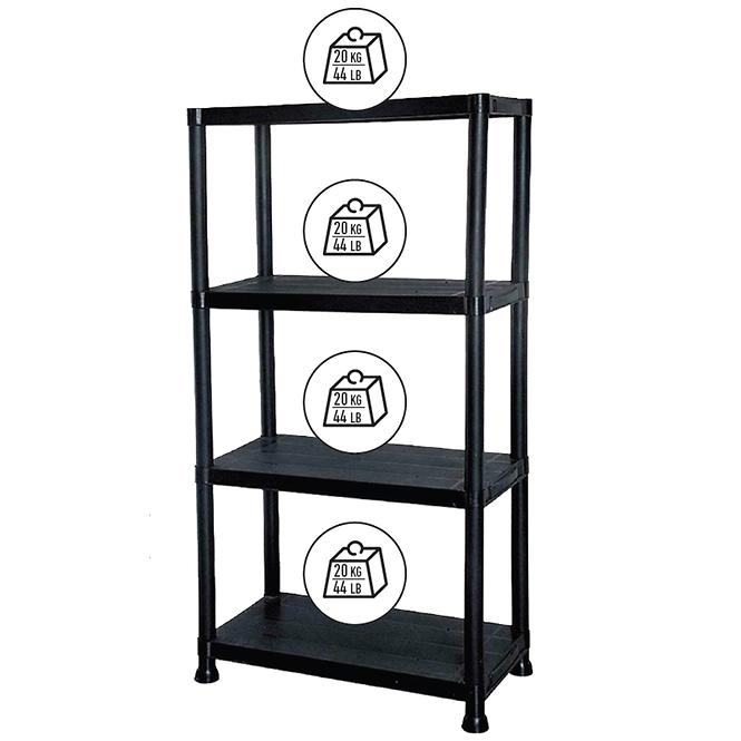 Polc Műanyag T60 60x30x138 cm fekete,3