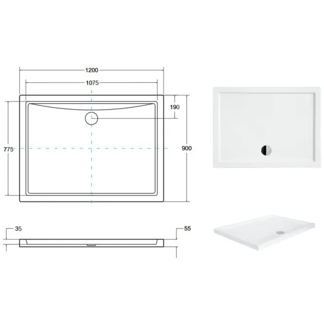 Téglalap alakú zuhanytálca Alpina Slimline 120/90/3