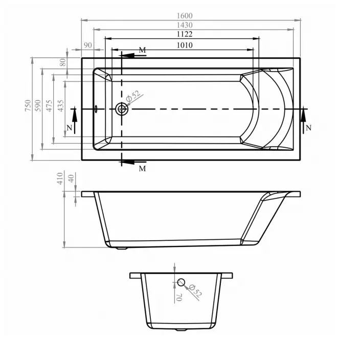 Hidromasszázs kád Brava 160x75 10DW + 10DP elektronikus vezérlés,2