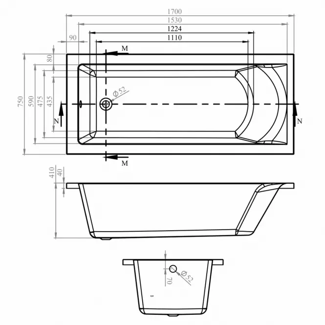 Hidromasszázs kád Brava 170x75 10DW + 10DP elektronikus vezérlés
