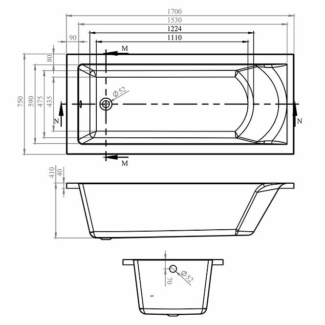 Hidromasszázs kád Brava 170x75 10DW + 10DP elektronikus vezérlés