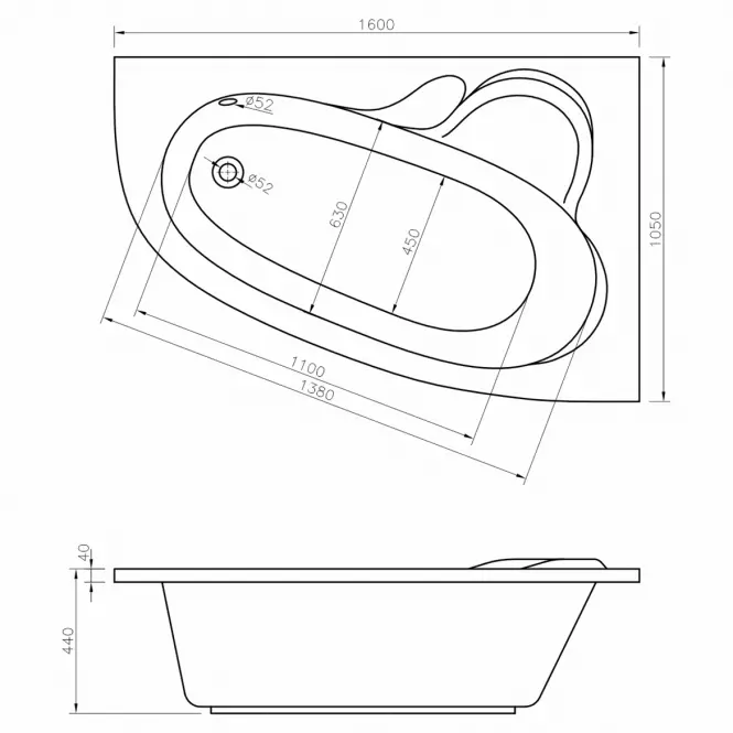 Hidromasszázs kád Madura 160/105 P 12DW+10DP pneumatikus vezérlés