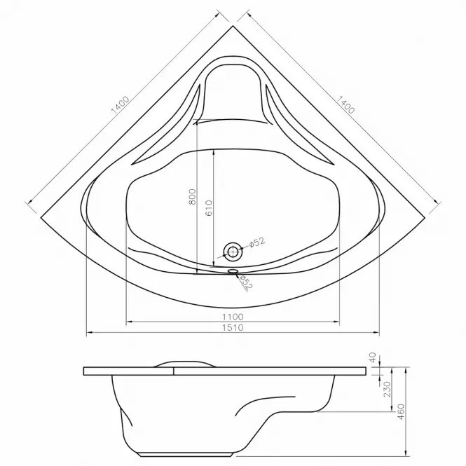 Hidromasszázs kád Samar 140/140 rendszer W10+P10 pneumatikus vezérlés