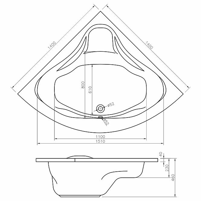 Hidromasszázs kád Samar 140/140 rendszer W10+P10 pneumatikus vezérlés