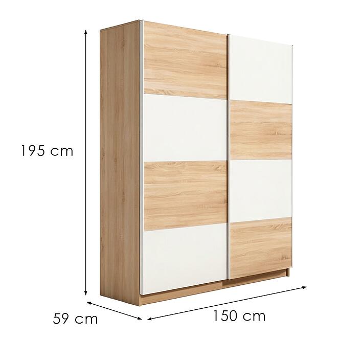 Szekrény Alfa 3 150 cm tölgy sonoma/fehér