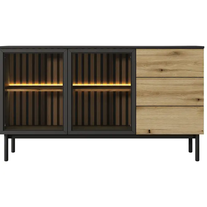 Komód Lang C 150 2D3S + LED fekete/tölgy evoke,4