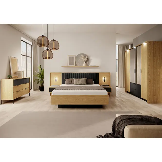 Éjjeliszekrény Baltic D Z Led -2 Szt tölgy Baltic/fekete,7