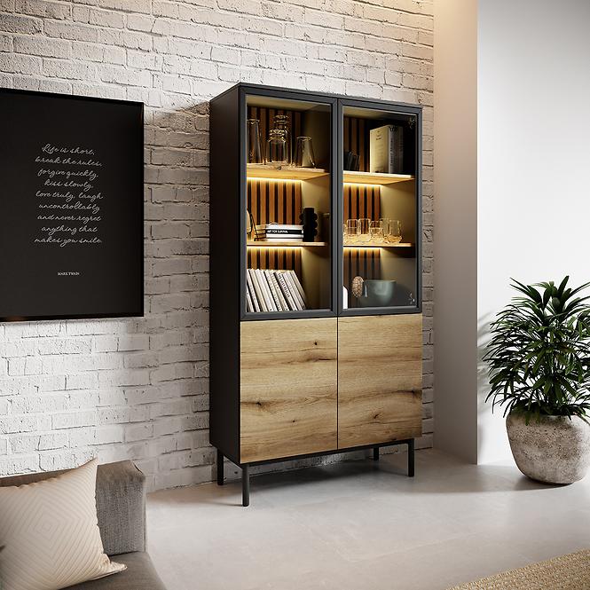 Vitrin Lang A magas +LED /fekete/ tölgy Evoke 