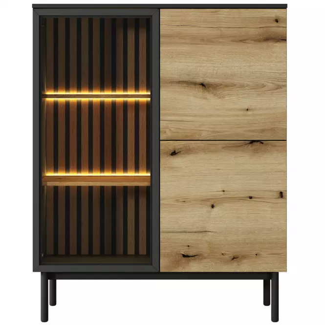 Vitrin Lang B alacsony +LED /fekete/ tölgy Evoke