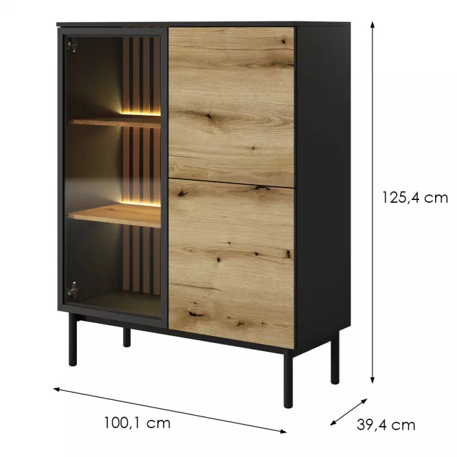 Vitrin Lang B alacsony +LED /fekete/ tölgy Evoke,2