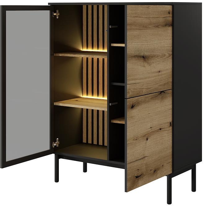 Vitrin Lang B alacsony +LED /fekete/ tölgy Evoke 
