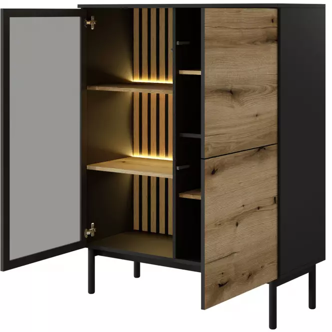 Vitrin Lang B alacsony +LED /fekete/ tölgy Evoke,3