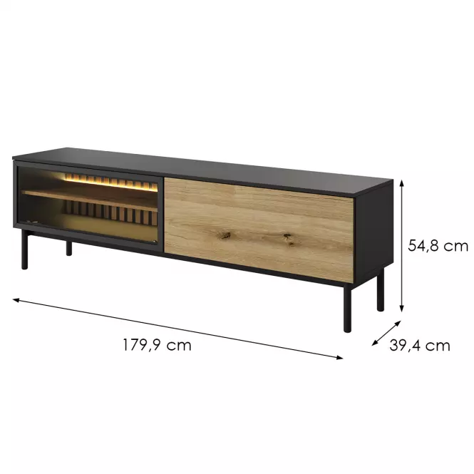 Szekrény RTV Lang RTV F 180 2d Led Fekete/tölgy Evoke,2