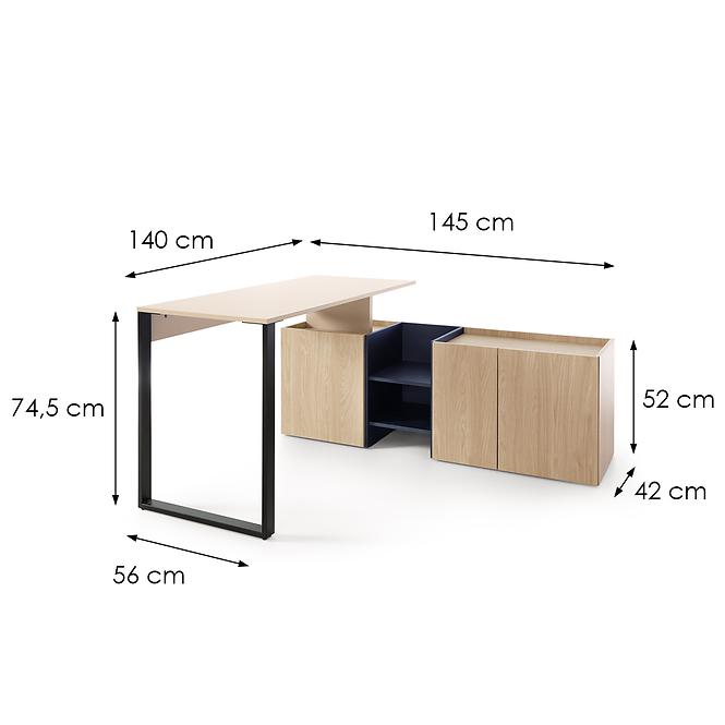 Íróasztal Sergio SE8+Komód 3D Bézs/Tölgy/Sötétkék 