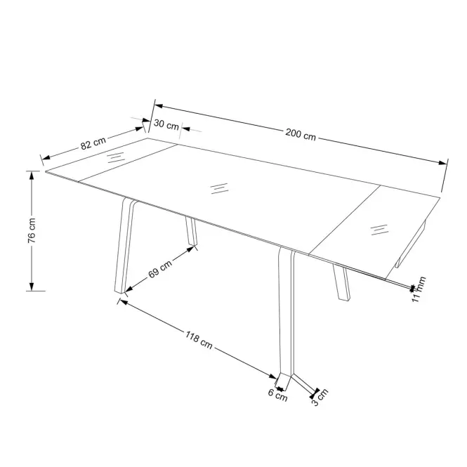 Asztall Lozano 82x140 spiek/acél – fekete üveggolyó/dió