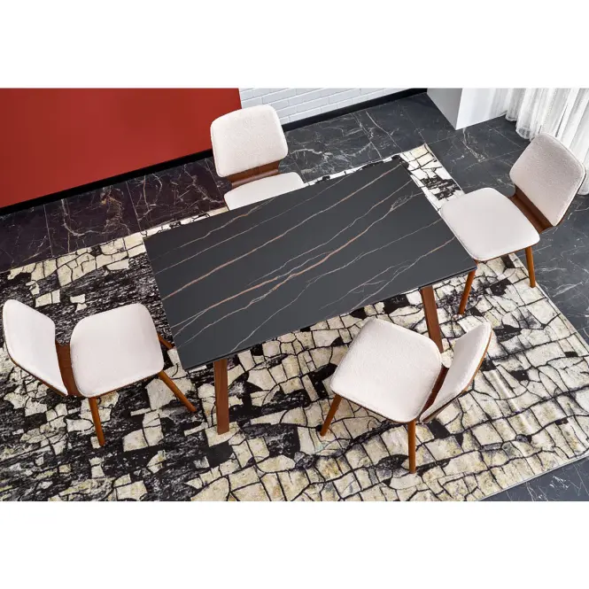 Asztall Lozano 82x140 spiek/acél – fekete üveggolyó/dió,12