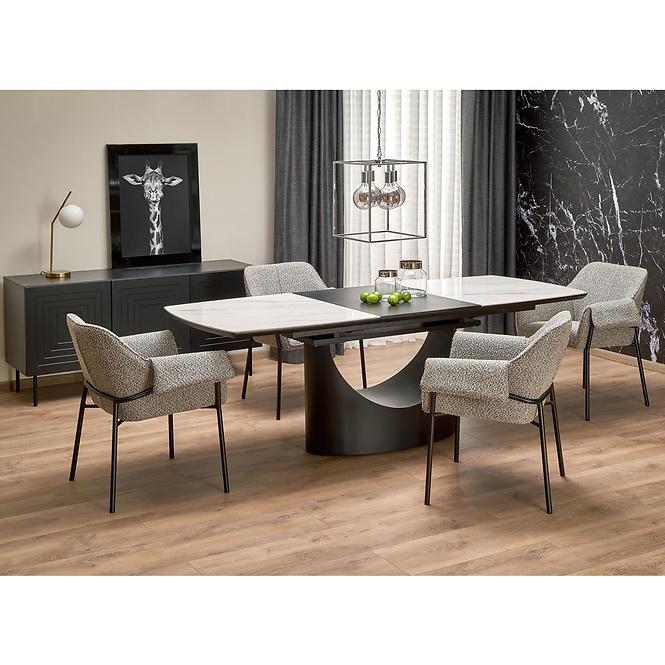 Asztall Osman 90x160 ceramika/mdf - fehér üveggolyó/fekete