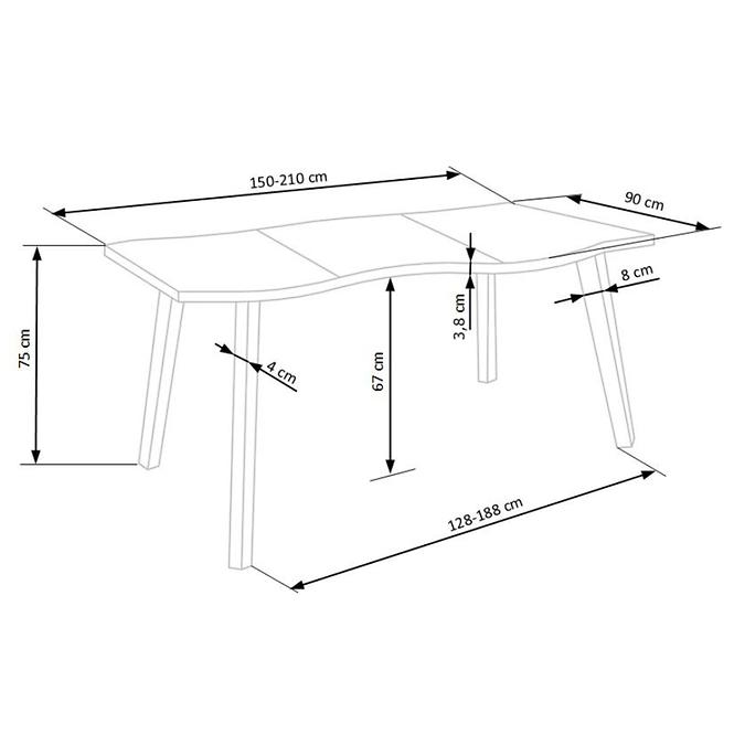 Asztall Dickson 2 88x150 mdf/acél – természetes/fekete
