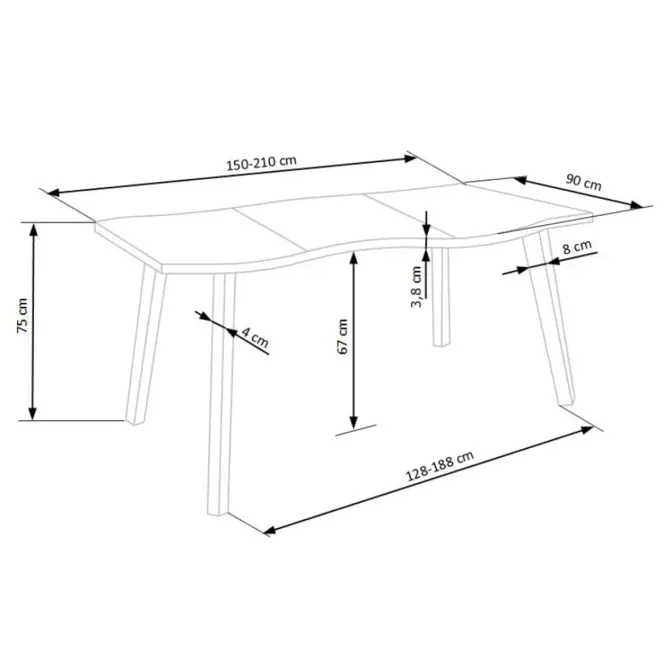 Asztall Dickson 2 88x150 mdf/acél – természetes/fekete,2