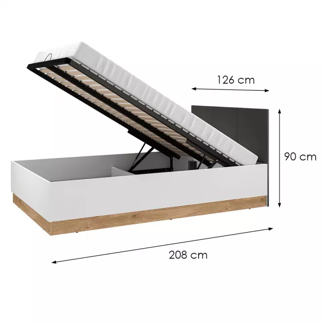 Ágy Torino 120+Fém váz lifttel  1201 fehér/tölgy castello/grafit,3