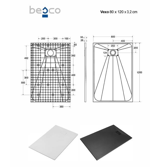 Fürdőkád téglalap alakú Vexo 120x80 fehér