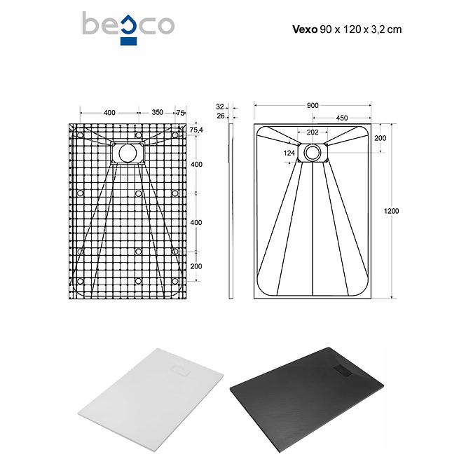 Fürdőkád téglalap alakú Vexo 120x90 fehér