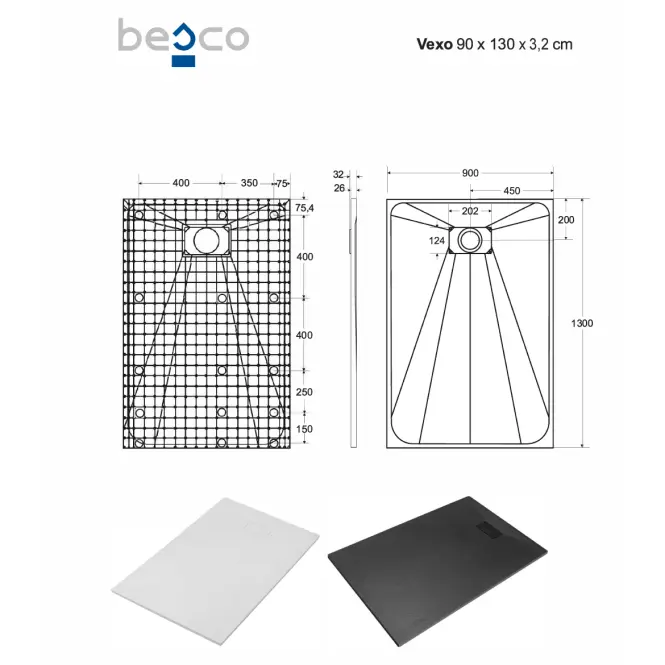 Fürdőkád téglalap alakú Vexo 130x90 fehér