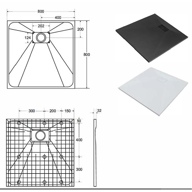 Fürdőkád négyzet Vexo 80x80 fekete