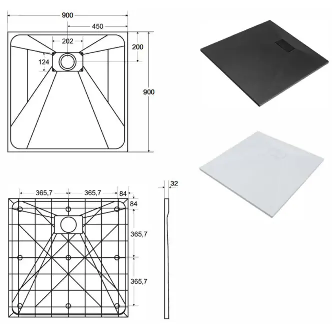 Fürdőkád négyzet Vexo 90x90 fekete,2