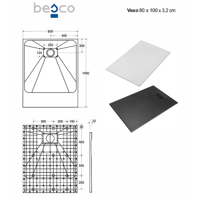 Fürdőkád téglalap alakú Vexo 100x80 fekete