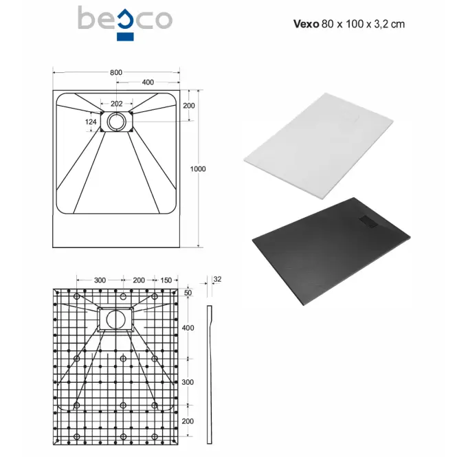 Fürdőkád téglalap alakú Vexo 100x80 fekete,2