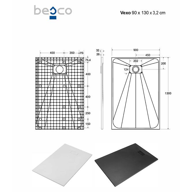 Fürdőkád téglalap alakú Vexo 130x90 fekete