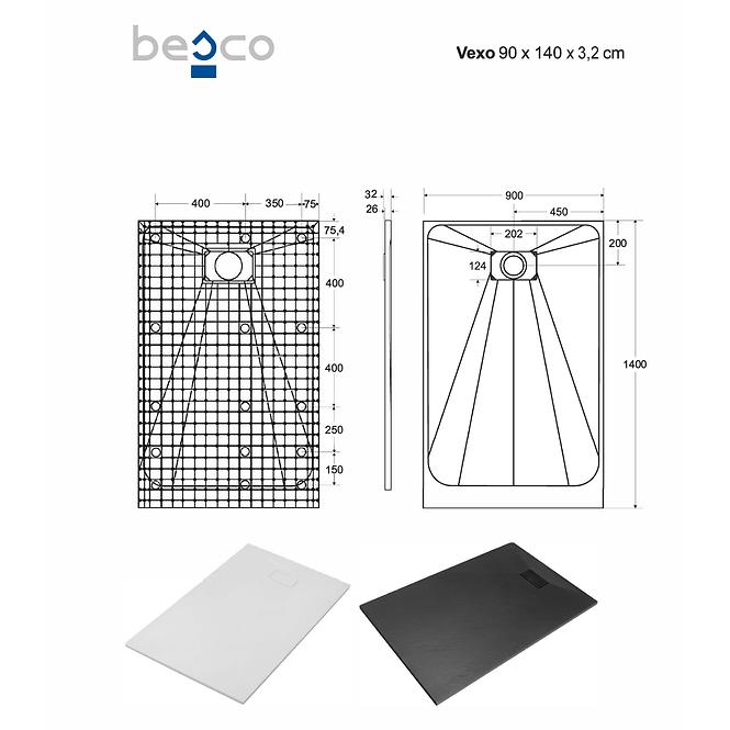 Fürdőkád téglalap alakú Vexo 140x90 fekete