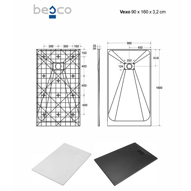 Fürdőkád téglalap alakú Vexo 160x90 fekete