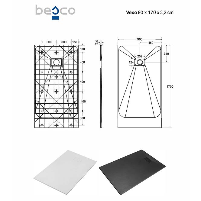 Fürdőkád téglalap alakú Vexo 170x90 fekete