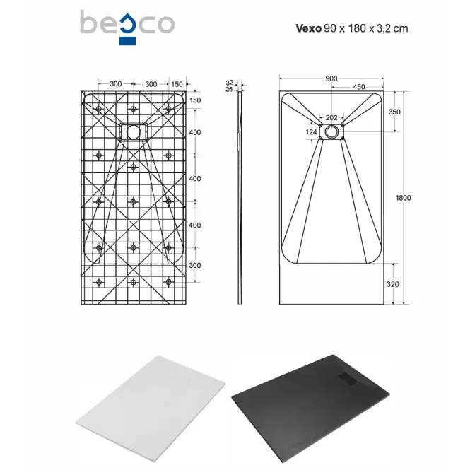 Fürdőkád téglalap alakú Vexo 180x90 fekete,2