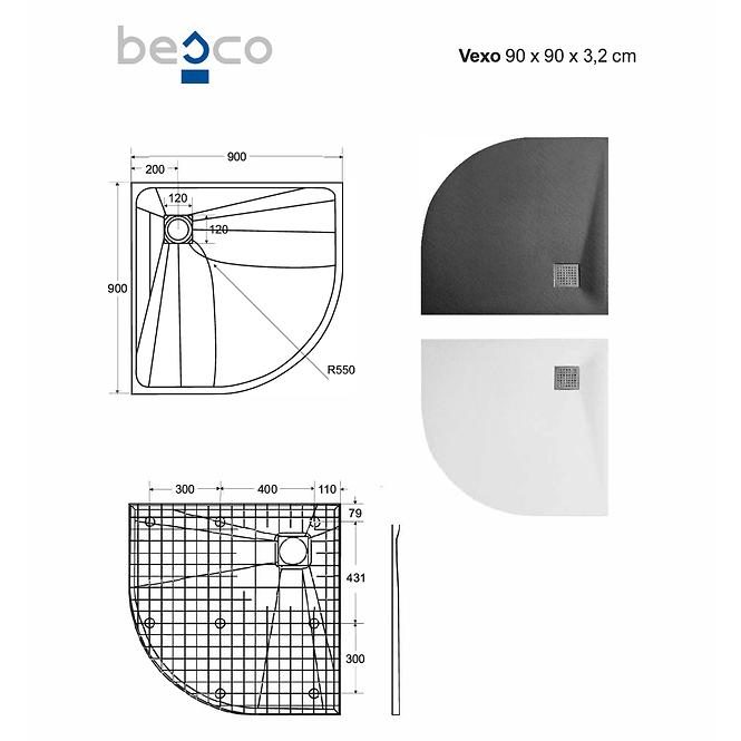 Fürdőkád félkör alakú Vexo 90x90 fekete