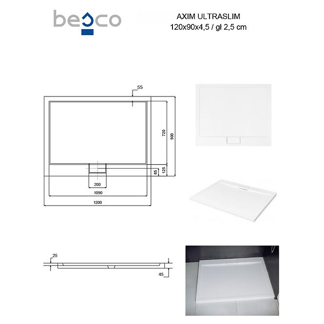Fürdőkád téglalap alakú Axim Ultraslim 120x90 fehér